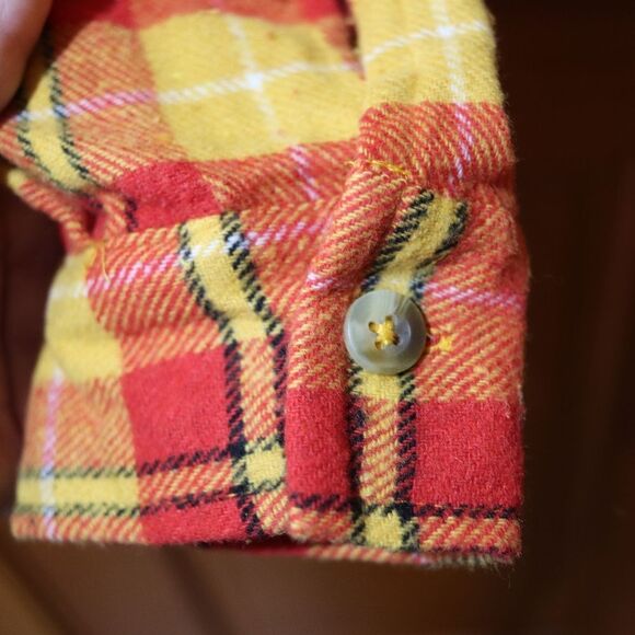MNML Bright Orange Yellow Cropped Button Down Flannel Shirt Medium Vintage - Picture 4 of 8